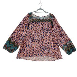 Suzanne Betro Top Women's 3X Multicolor Tunic Balloon Sleeve Square Neck Chevron